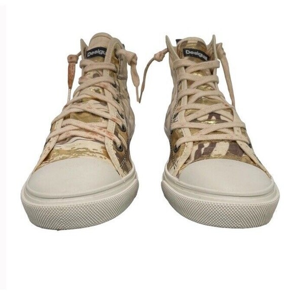 Desigual Elefante Canvas Wedge Sneakers Metalic Print Gold Fun Artsy Street 7.5 - Picture 3 of 13